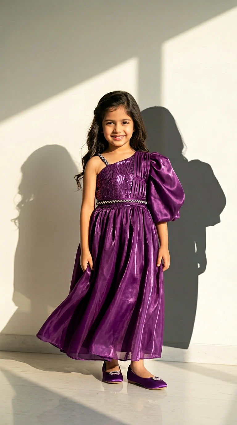 One-Shoulder Statement Party Dress (Purple)
