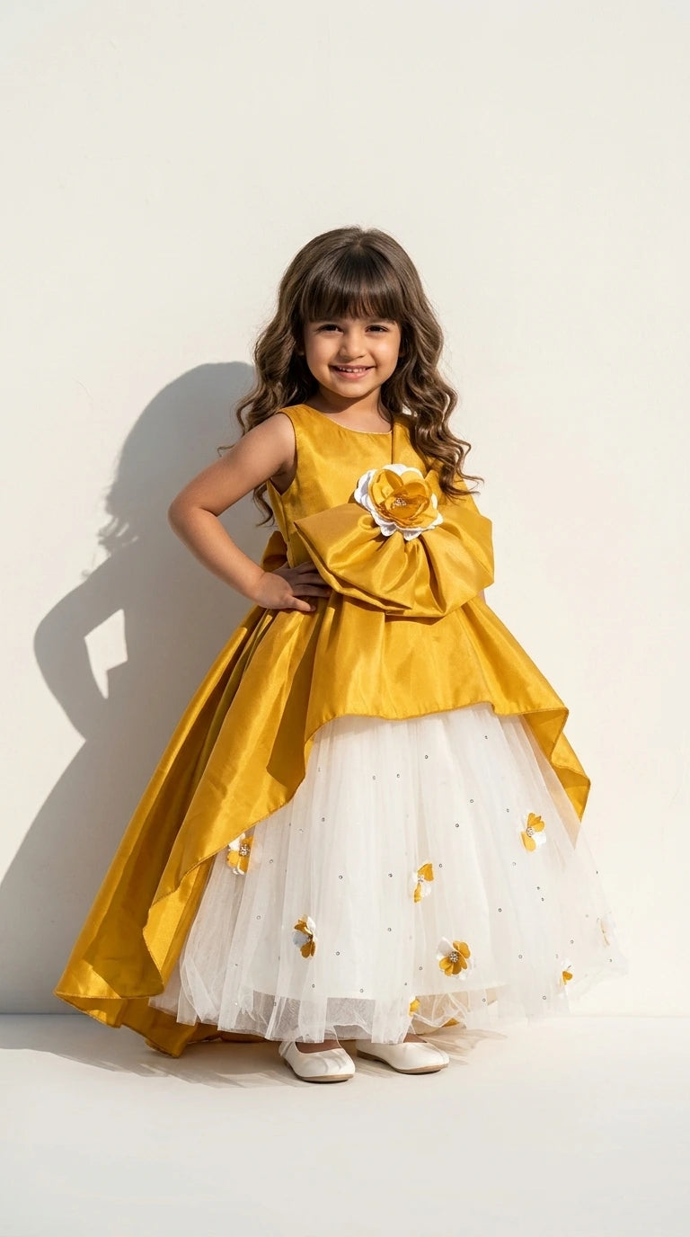 Golden Bloom Layered Party Gown