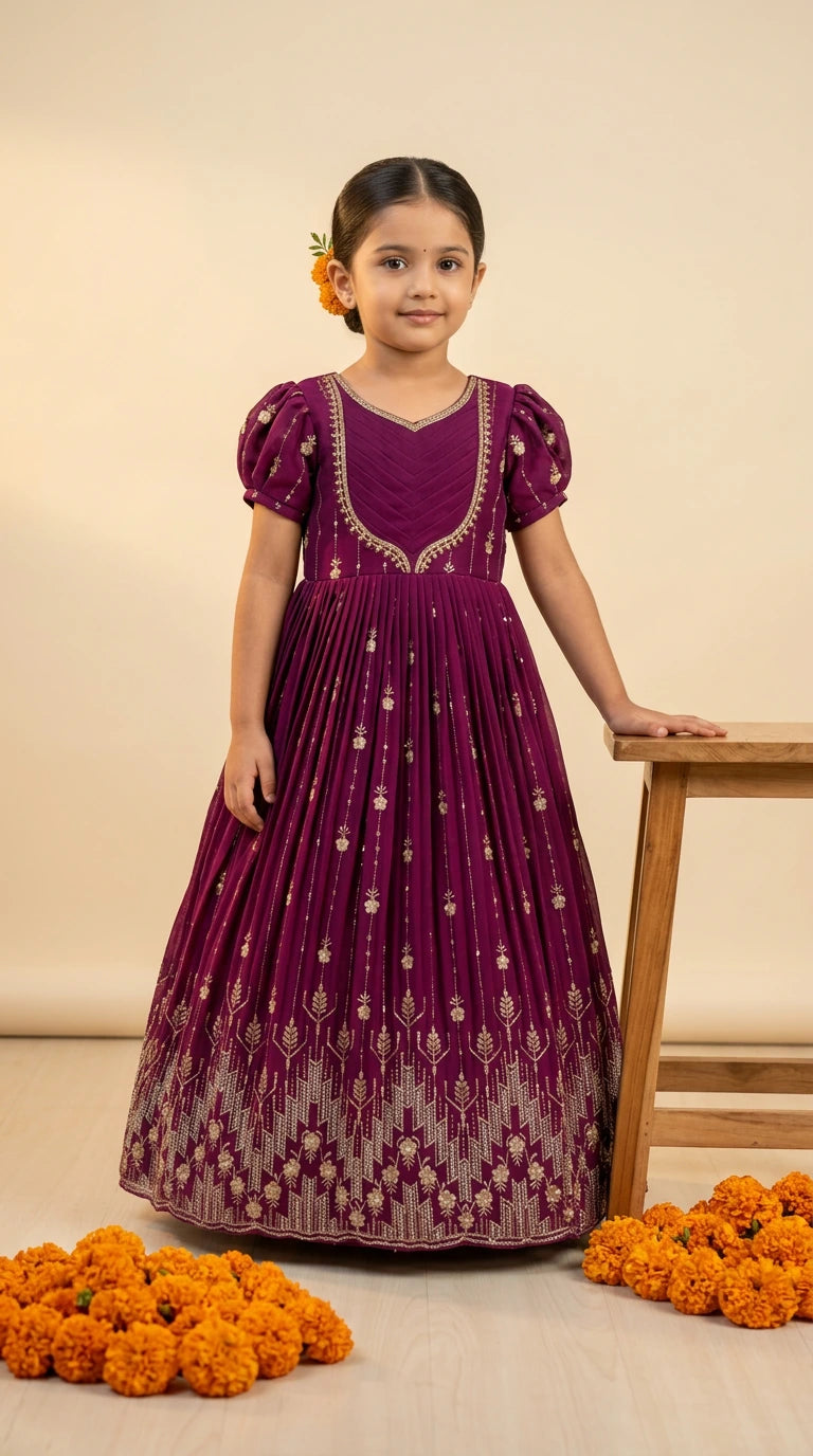 Regal Wine Pleated Gown