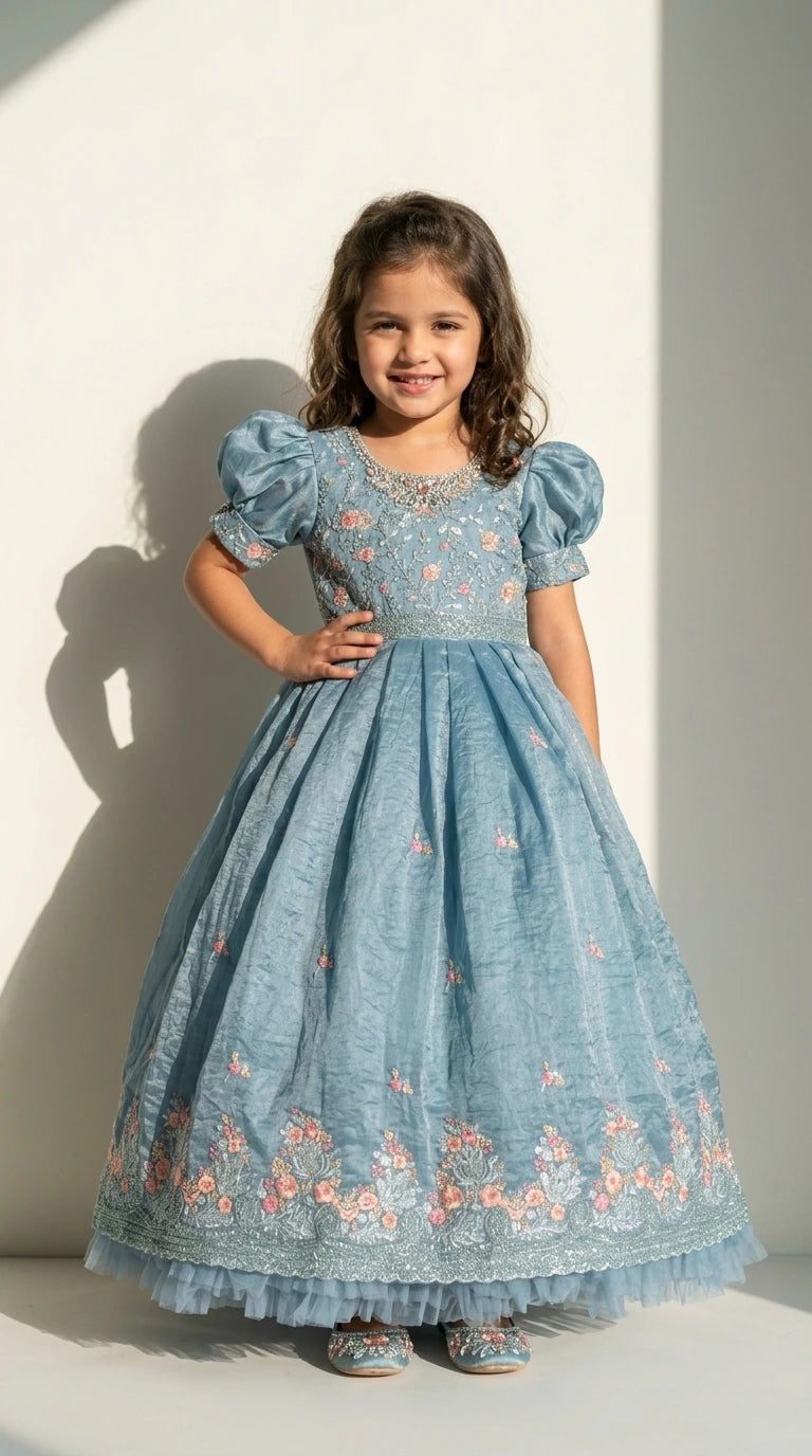 Misty Blue Floral Gown