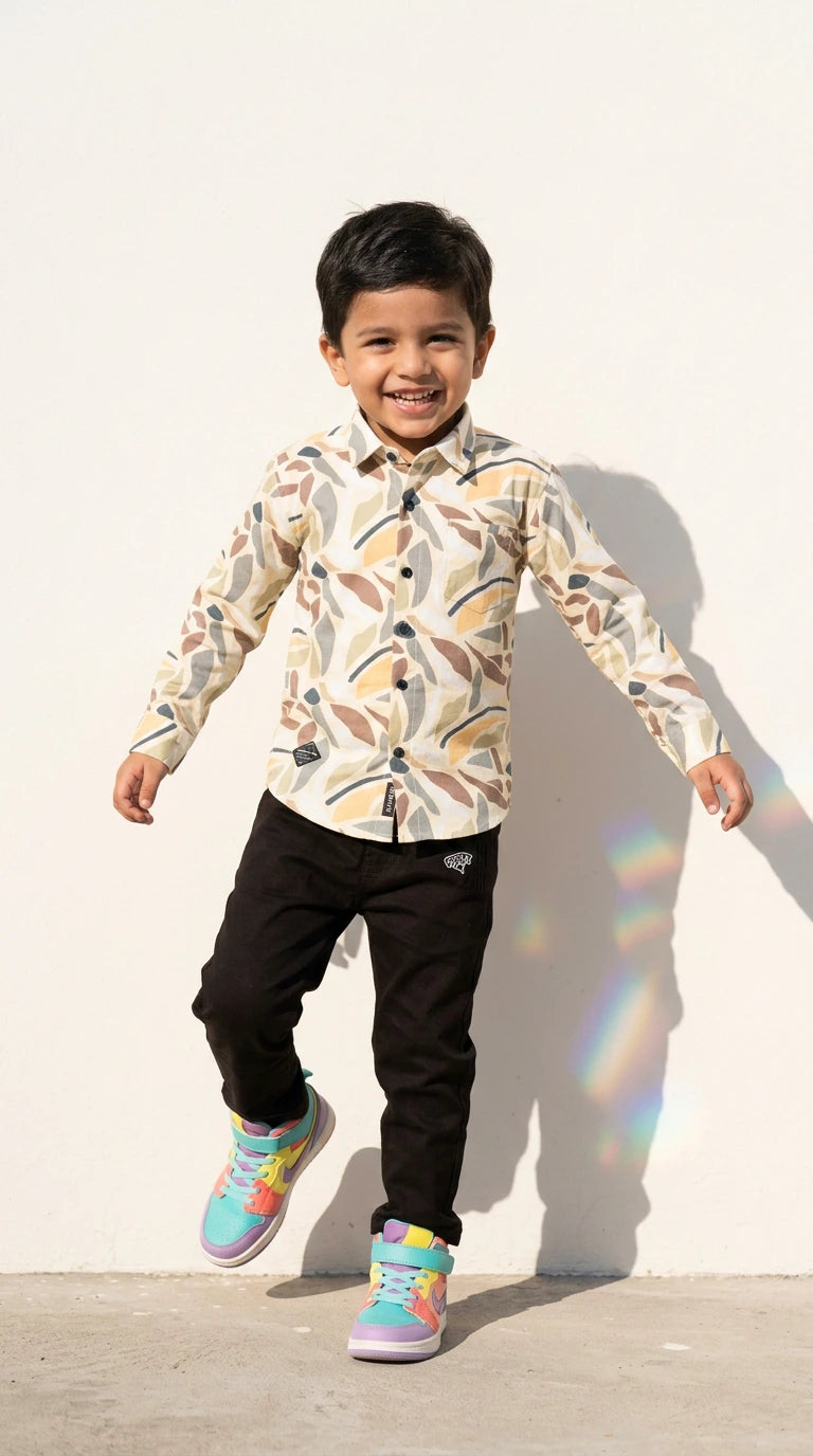 Earth Tone Abstract Print Shirt Set