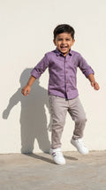 Lavender Panther Appliqué Shirt with Grey Trousers Set