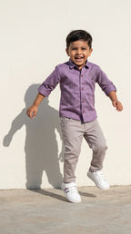 Lavender Panther Appliqué Shirt with Grey Trousers Set