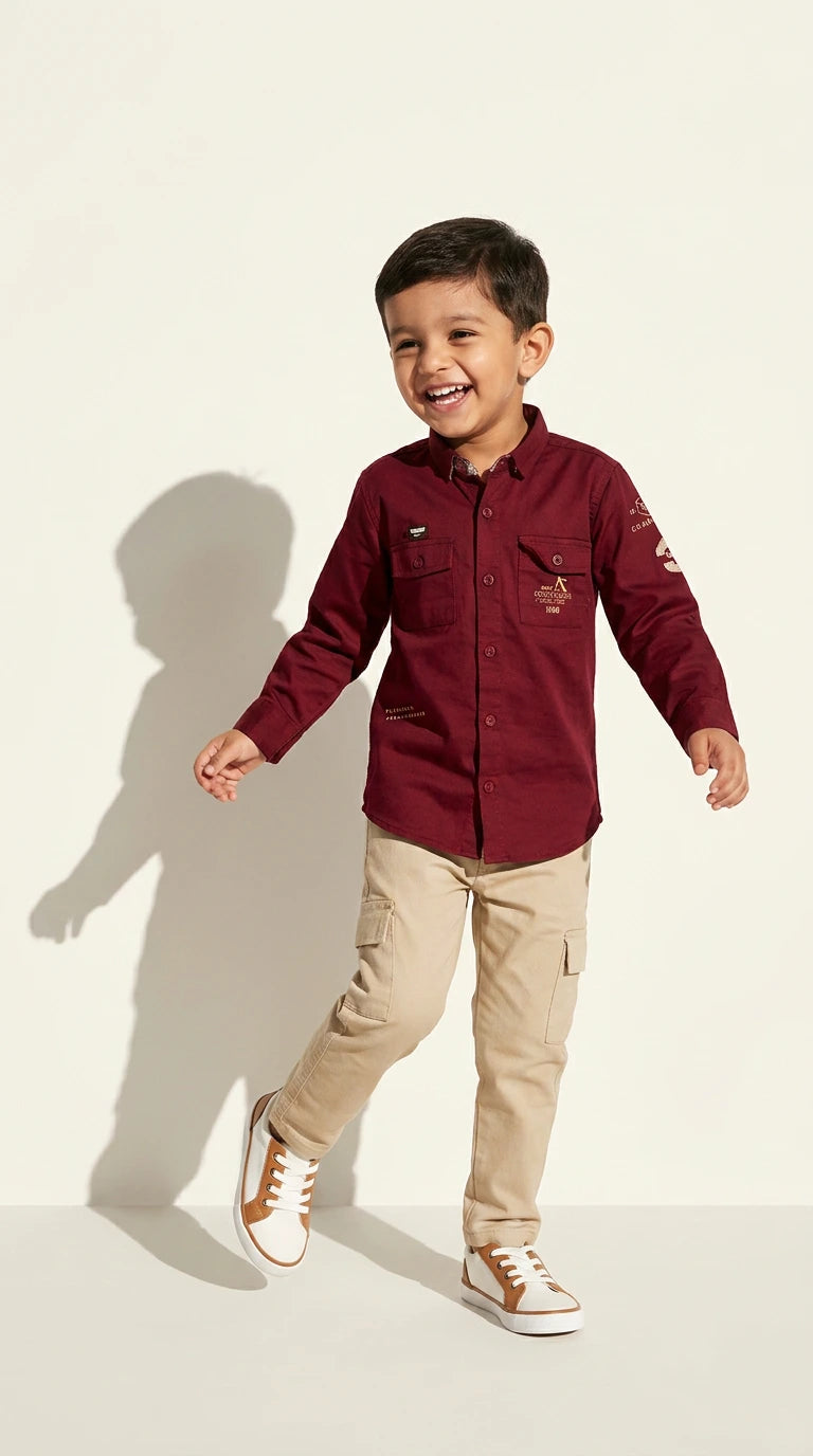 Maroon Utility Pocket Shirt with Cargo Trousers Set