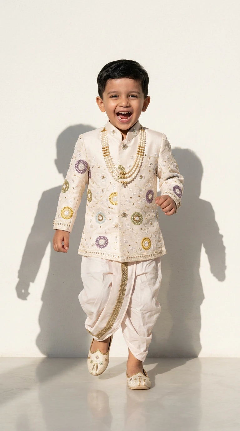 Ivory Embroidered Indo-Western Dhoti Set