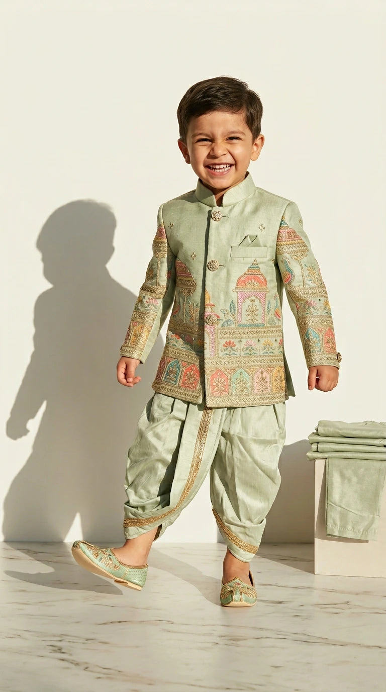 Mint Heritage Embroidered Indo-Western Dhoti Set