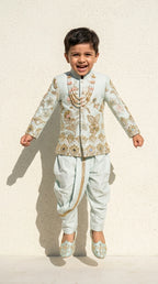 Powder Blue Floral Embroidered Indo-Western Dhoti Set
