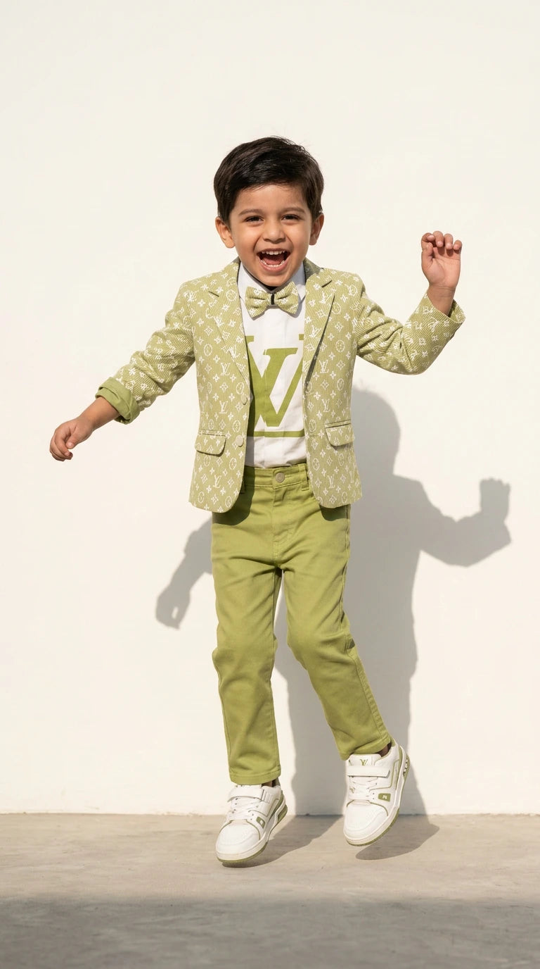 Olive Green Printed Blazer Set