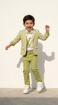 Olive Green Printed Blazer Set