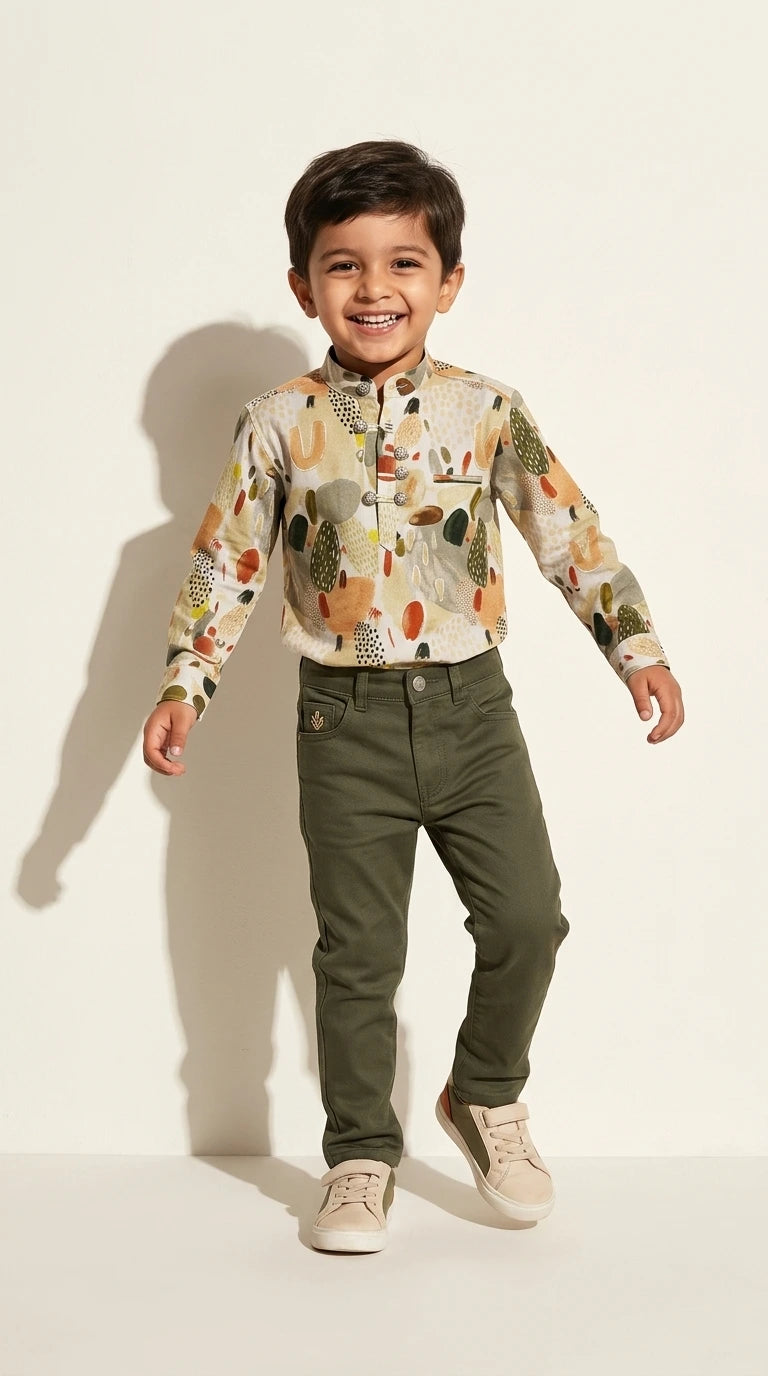 Artisan Abstract Print Kurta Shirt Set