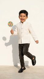 Ivory Regal Textured Indo-Western Jacket Set