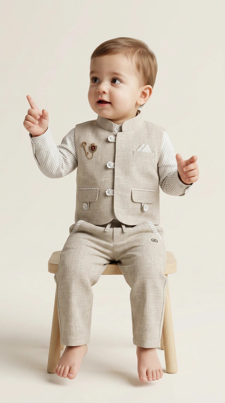 Classic Beige Waistcoat Formal Set
