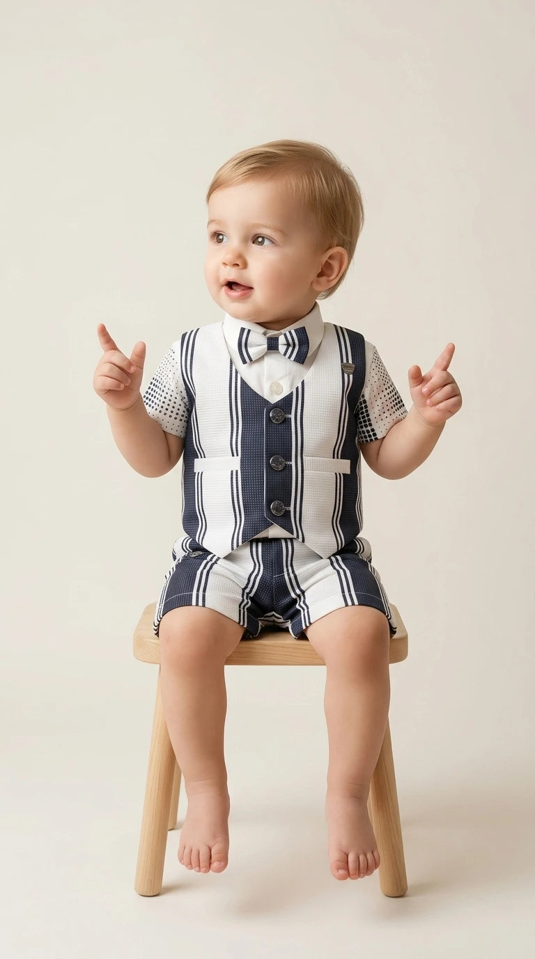 Navy Striped Vest & Shorts Formal Set