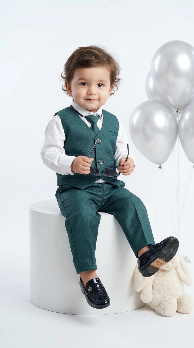 Elegant Teal Waistcoat Suit Set