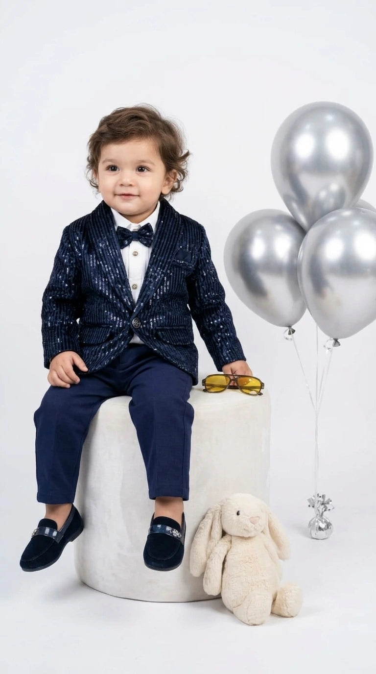 Navy Sequin Blazer Party Suit
