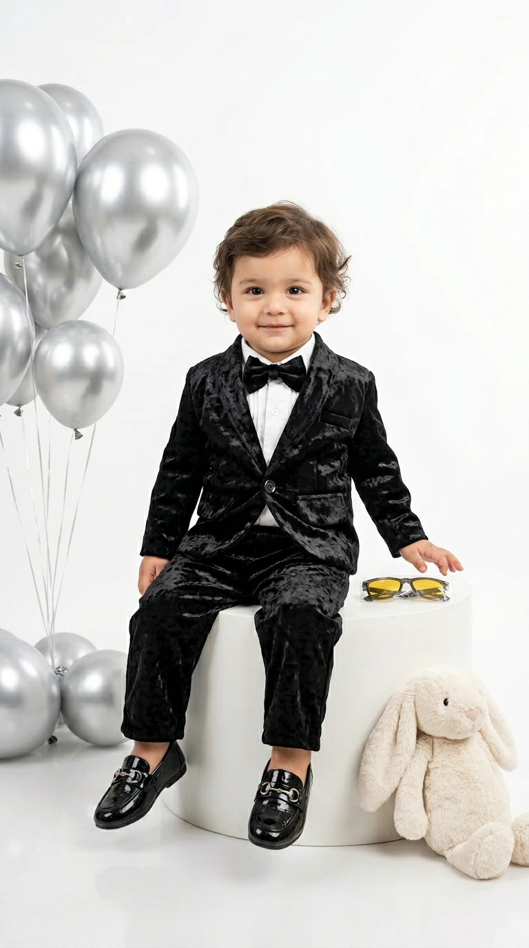 Classic Black Velvet Suit Set