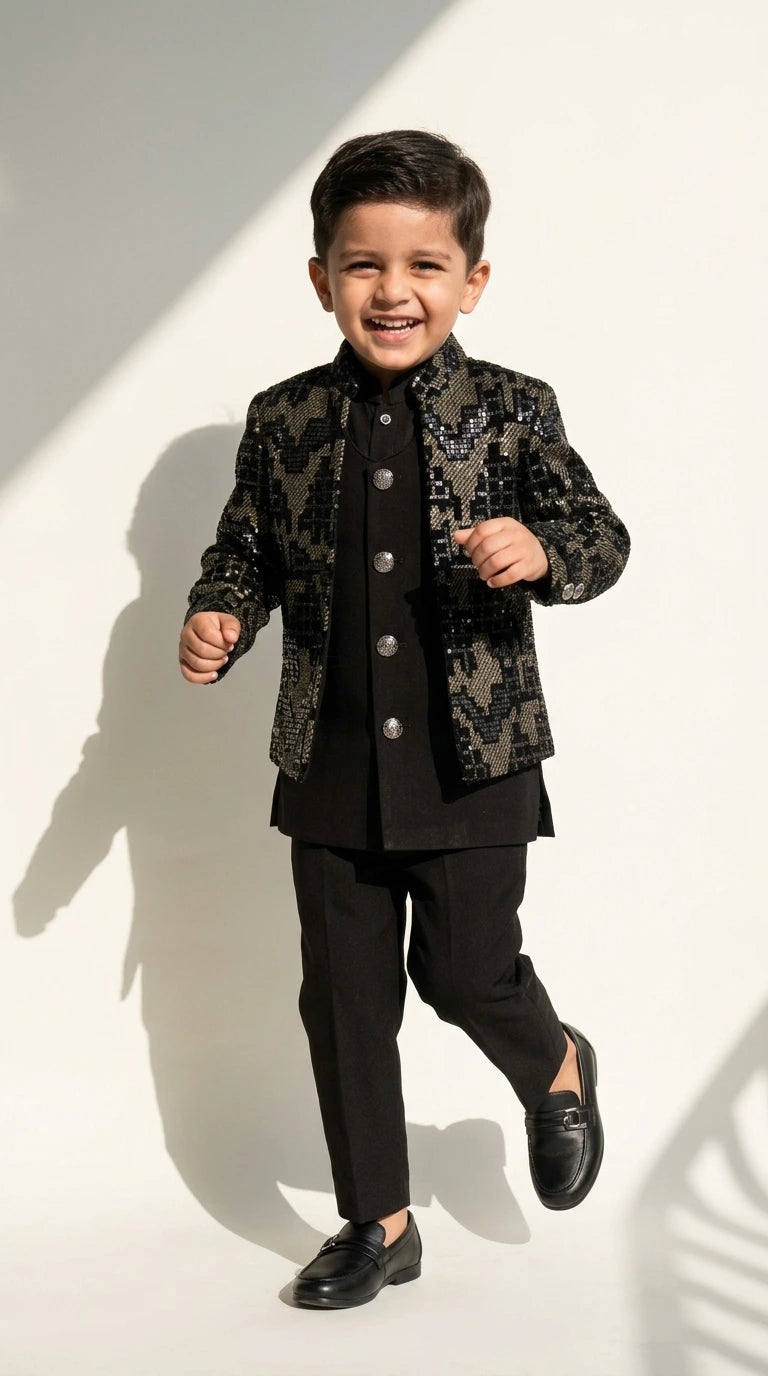 Black Sequined Indo-Western Set