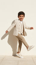 Beige Striped Formal Suit Set