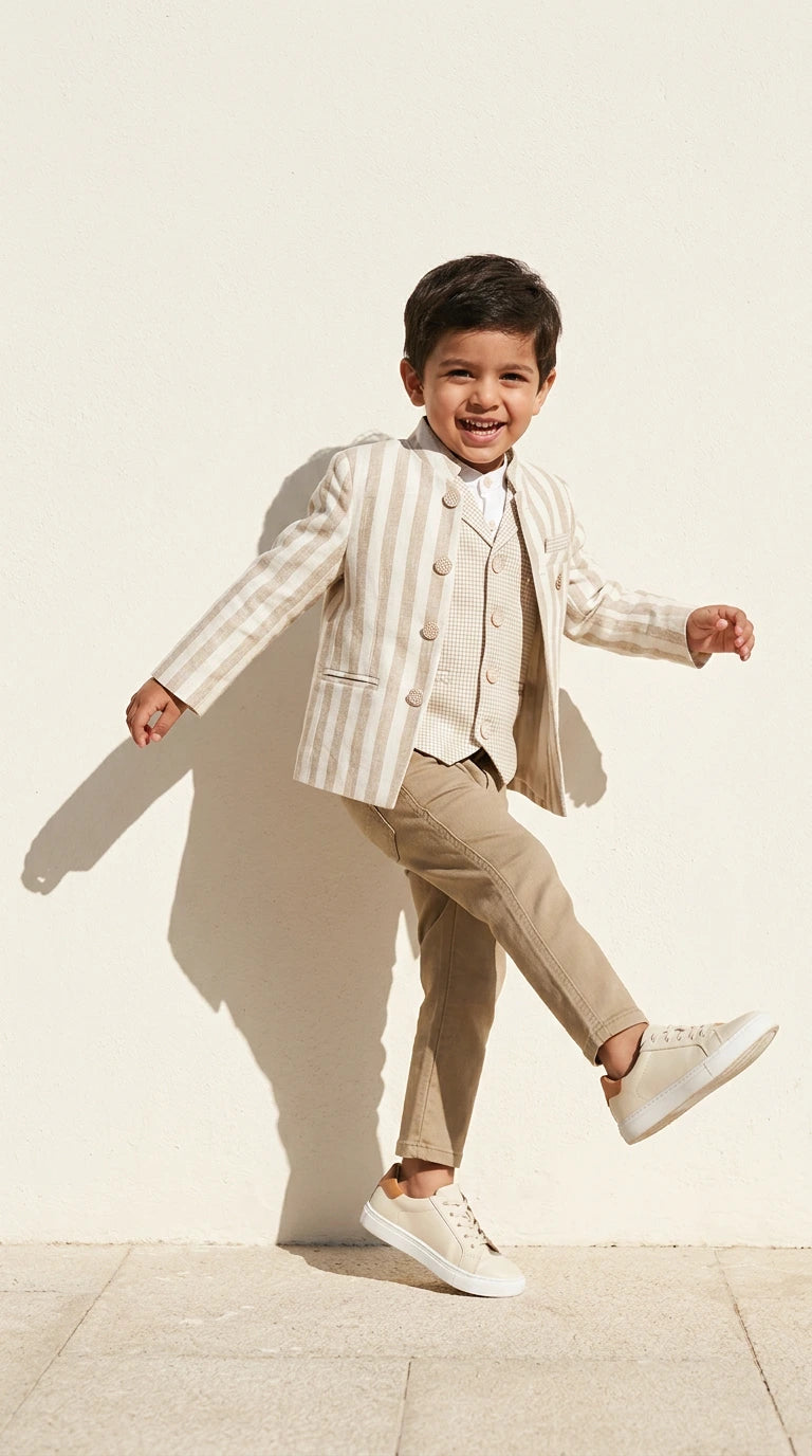 Beige Striped Formal Suit Set