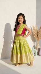 Lime Green & Magenta Lehenga Set