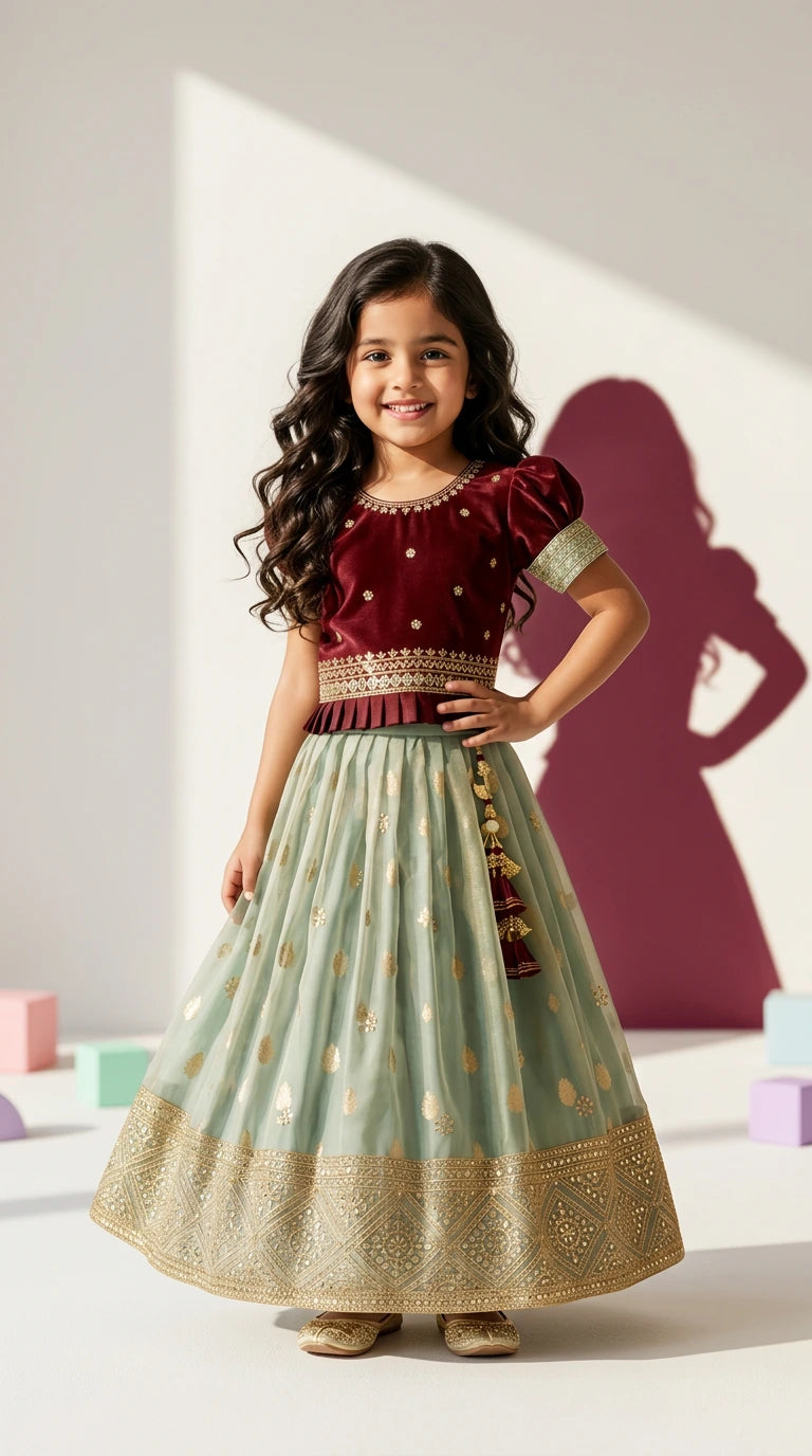 Maroon & Mint Classic Lehenga Set