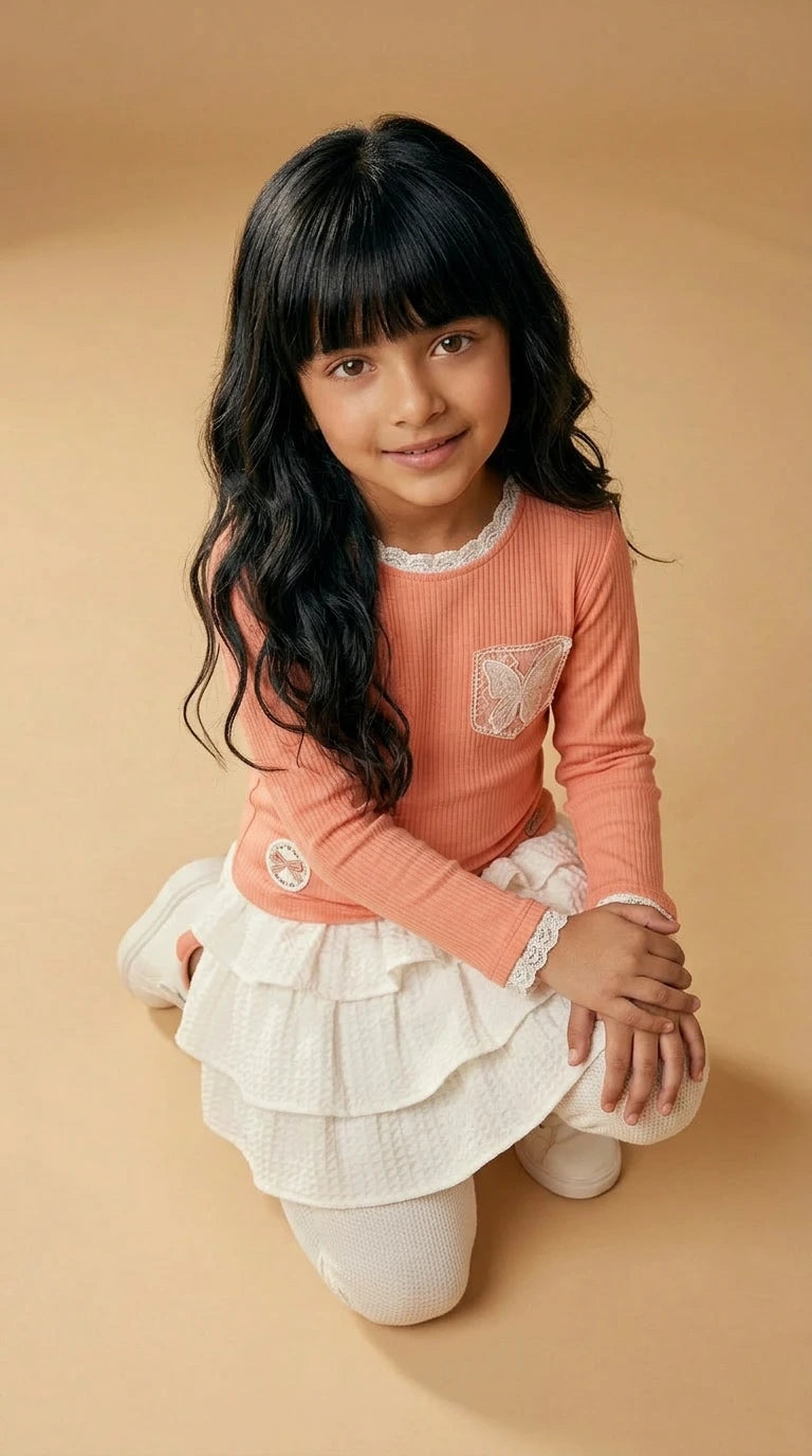 Peach Layered Skirt Set
