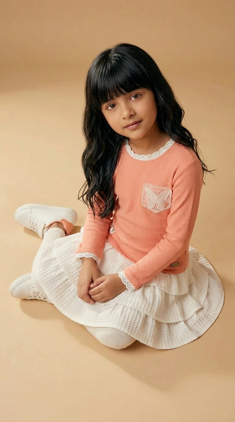Peach Layered Skirt Set