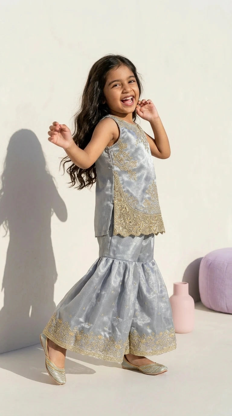 Silver Grace Embroidered Sharara Set