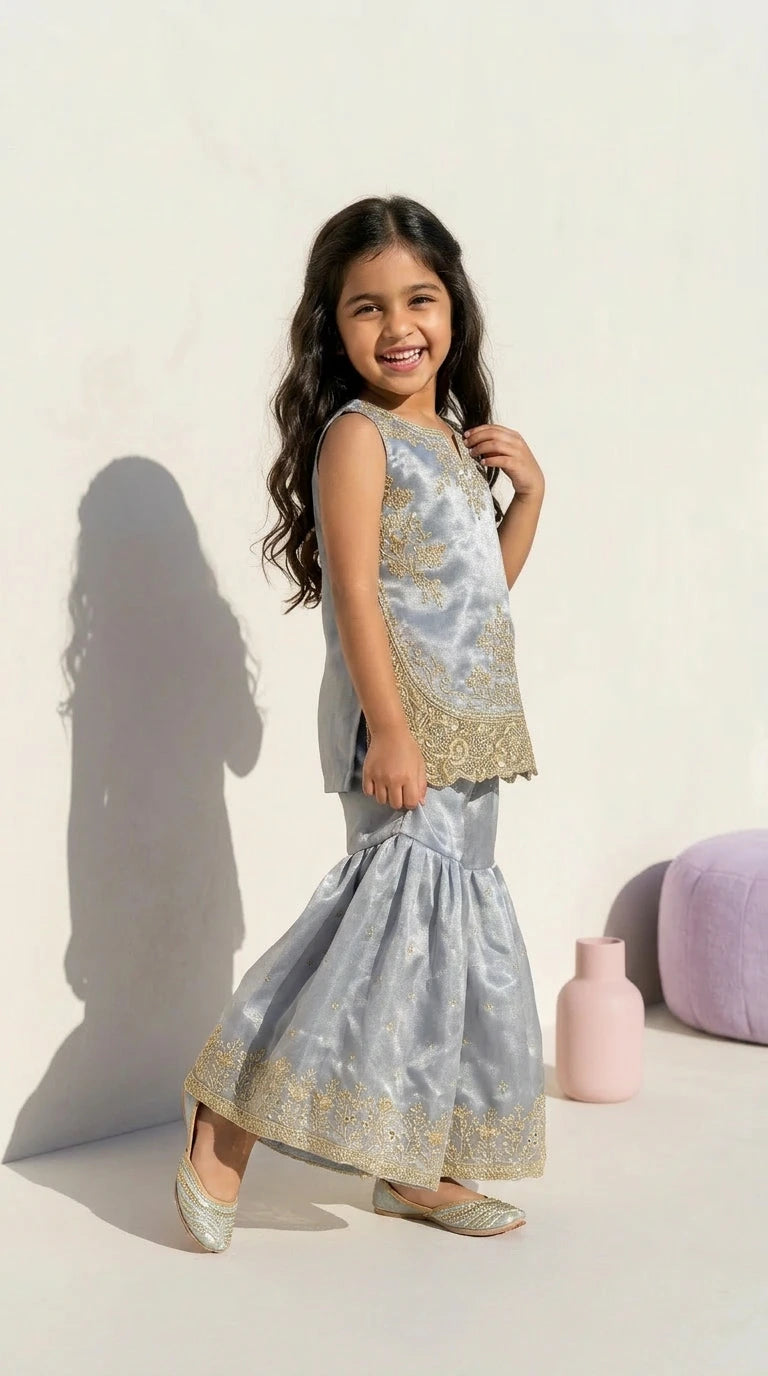 Silver Grace Embroidered Sharara Set