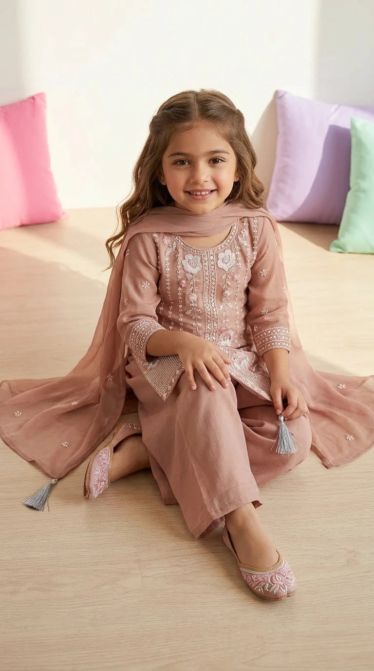 Blush Pearl Embroidered Palazzo Suit Set