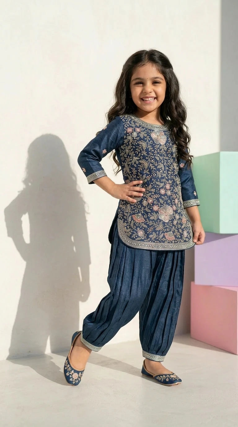 Midnight Bloom Embroidered Patiala Set