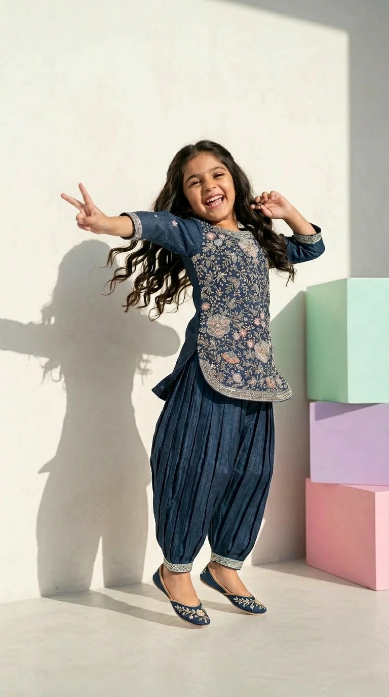 Midnight Bloom Embroidered Patiala Set