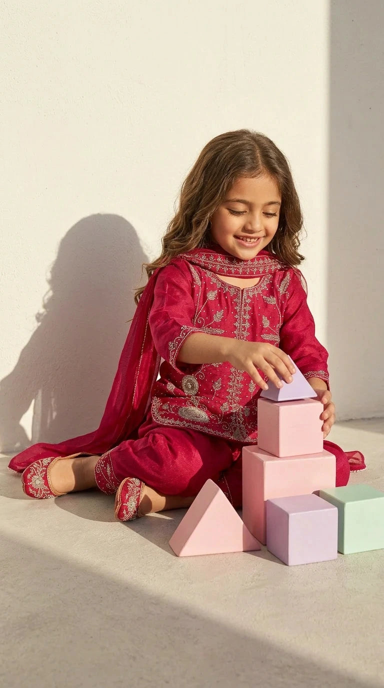 Fuchsia Sparkle Festive Suit Set