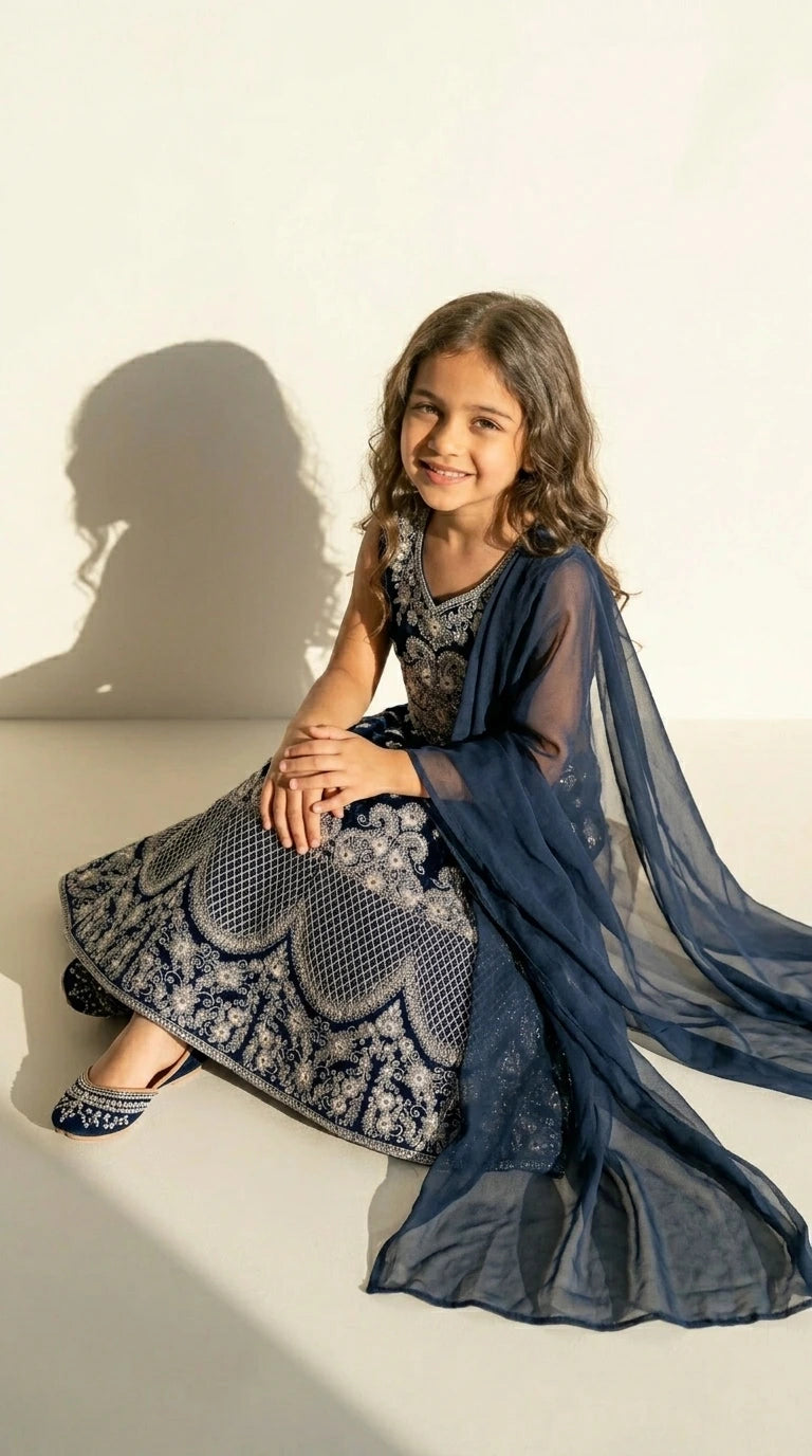 Royal Navy Embroidered Lehenga Set