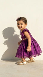 Royal Plum Flutter Sleeve Party Dress