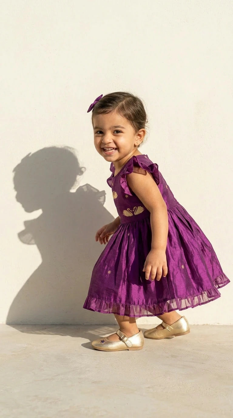 Royal Plum Flutter Sleeve Party Dress