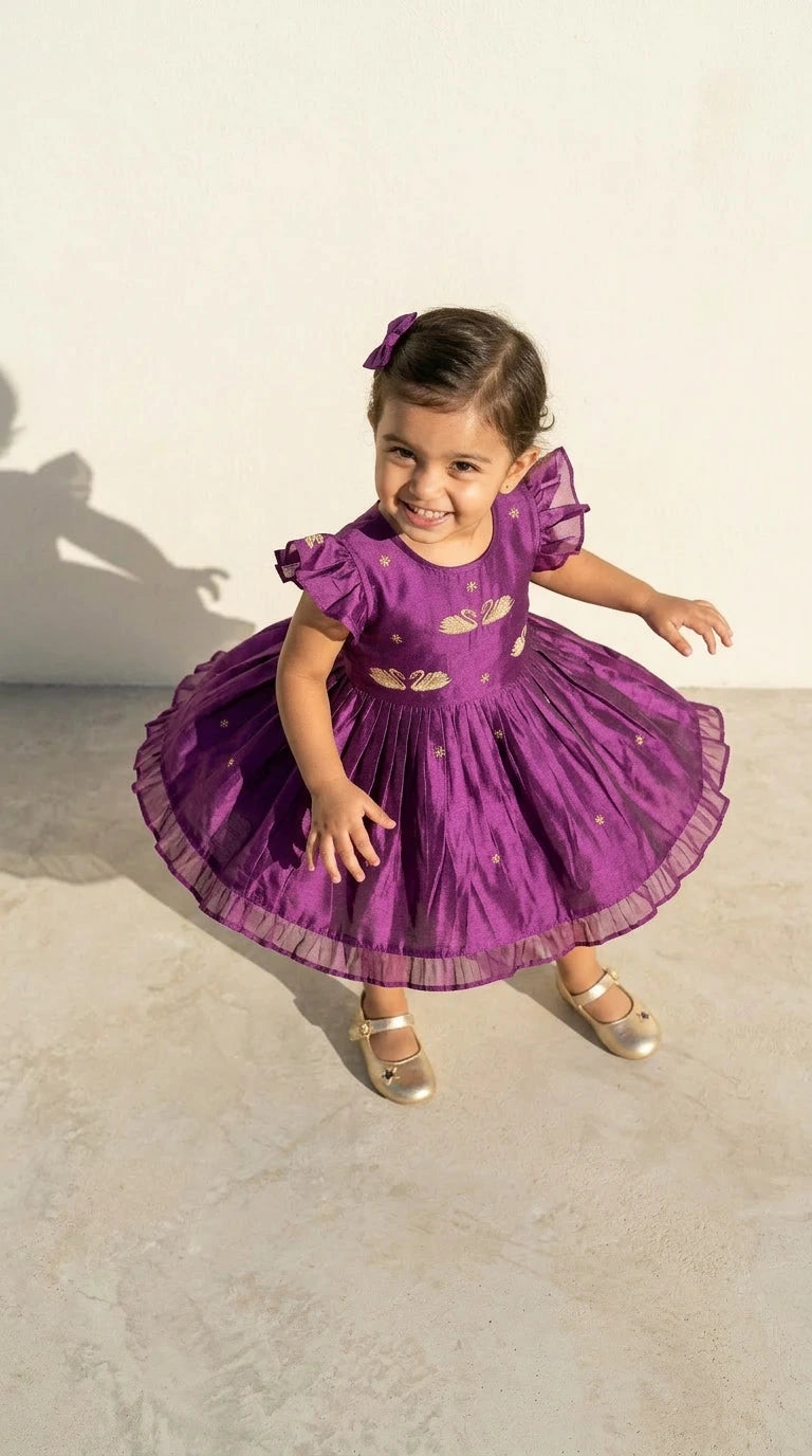 Royal Plum Flutter Sleeve Party Dress