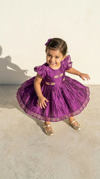 Royal Plum Flutter Sleeve Party Dress