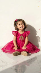 Fuchsia Bloom Embroidered Party Dress