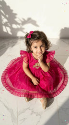 Fuchsia Bloom Embroidered Party Dress
