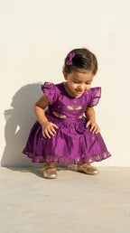 Royal Plum Flutter Sleeve Party Dress