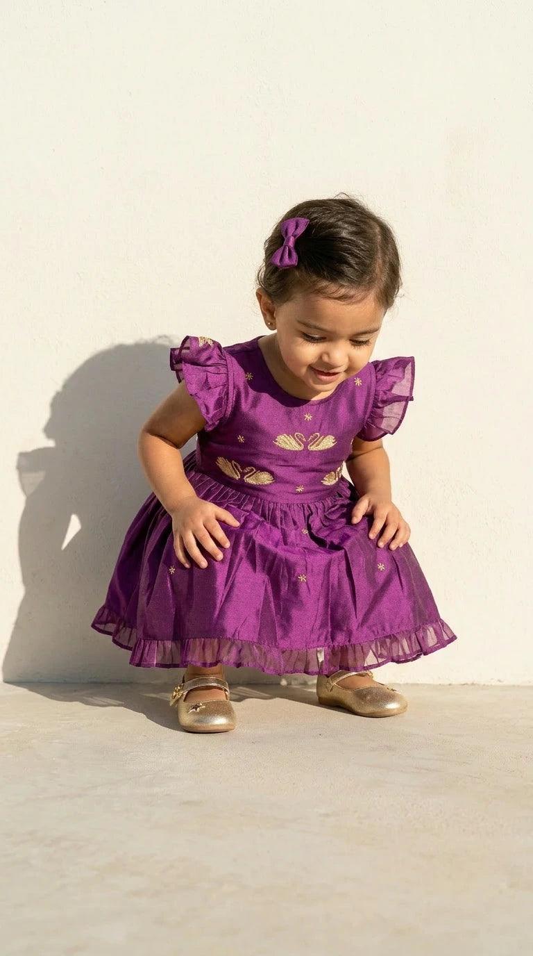 Royal Plum Flutter Sleeve Party Dress