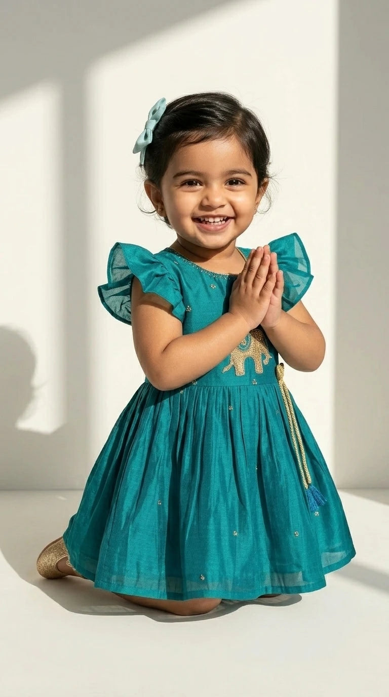 Teal Elephant Charm Festive Dress