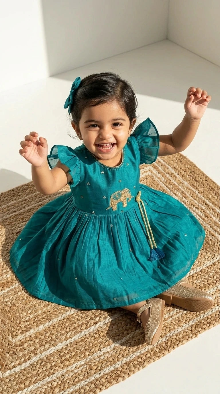 Teal Elephant Charm Festive Dress