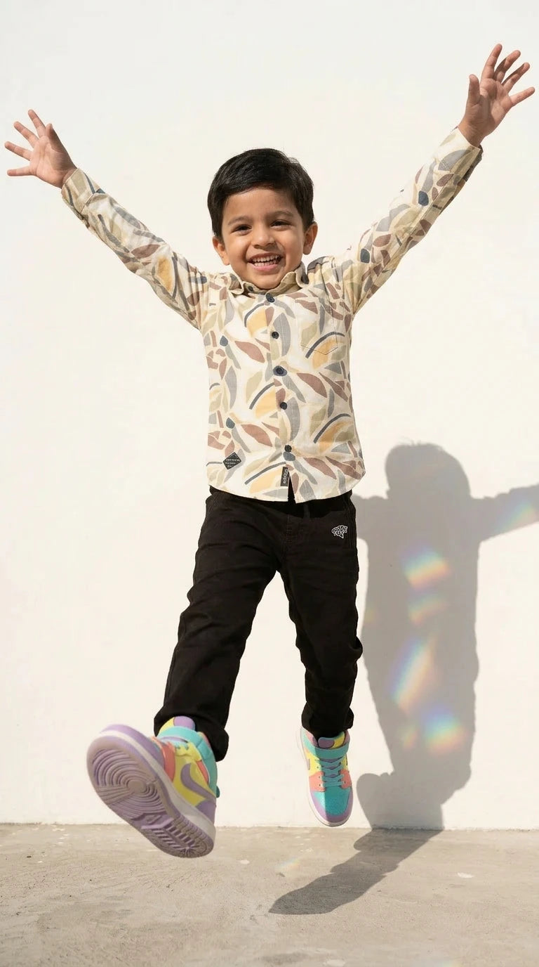 Earth Tone Abstract Print Shirt Set