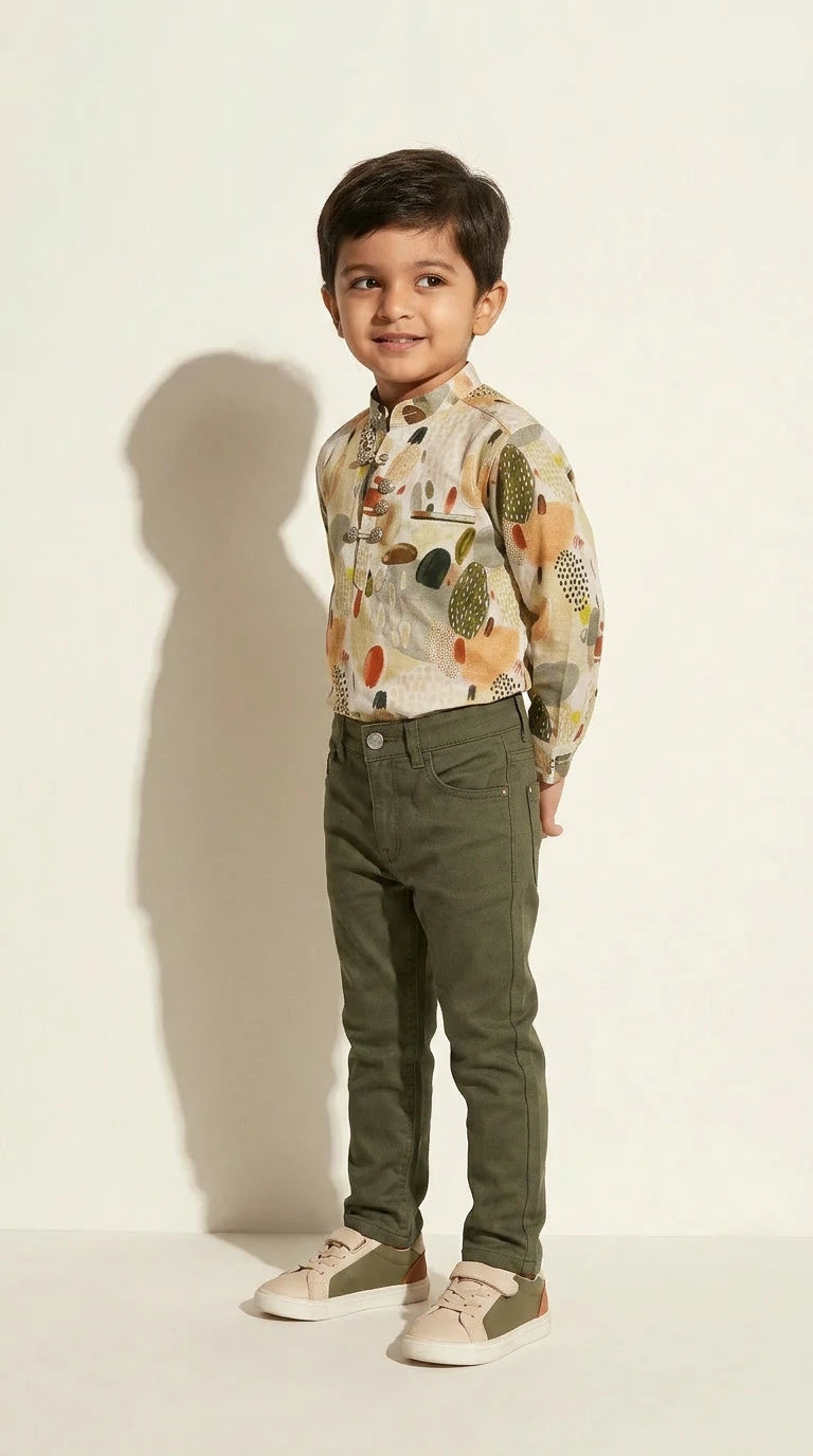 Artisan Abstract Print Kurta Shirt Set