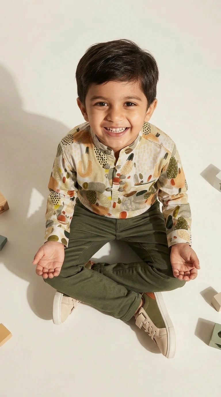 Artisan Abstract Print Kurta Shirt Set