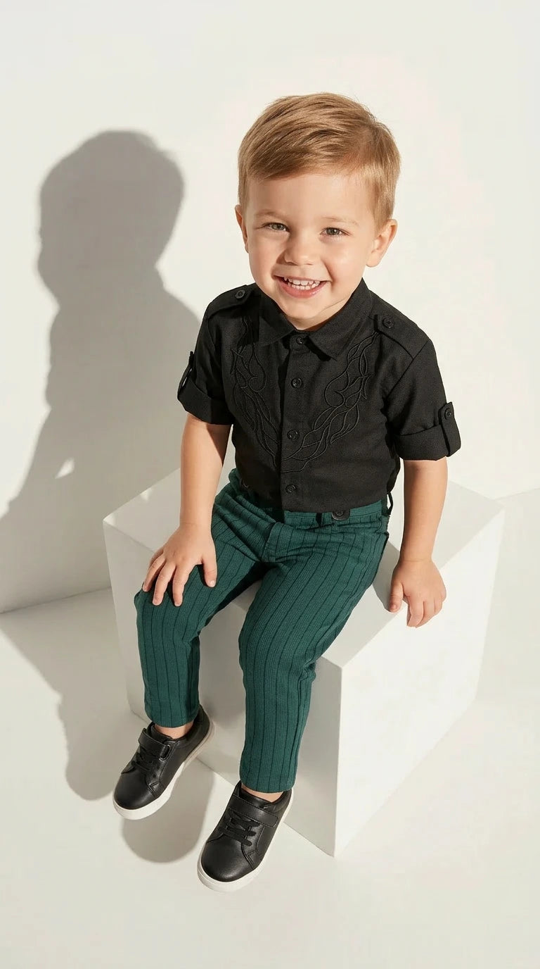 Classic Embroidered Shirt & Pinstripe Trouser Set