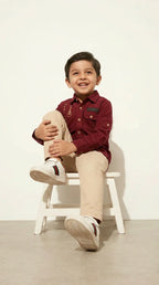 Maroon Musical Embroidered Shirt & Trouser Set