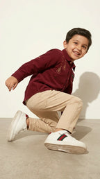 Maroon Musical Embroidered Shirt & Trouser Set